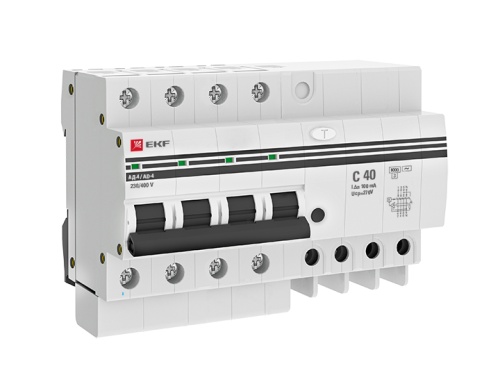 Дифференциальный автомат АД-4 40А/100мА (хар, C, AC, электронный) 6кА PROxima | код DA4-6-40-100-pro | EKF