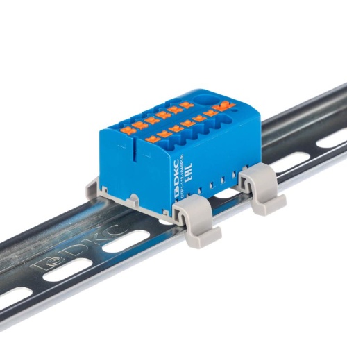 Блок распределительный с горизонт. адаптером на рейку шир. 35мм зажим push-in 1 ввод 6кв.мм 12 точек подключения 2.5кв.мм син. DKC DTP1-112-104SPUB-H Блок распределительный с горизонт. адаптером на рейку шир. 35мм зажим push-in 1 ввод 6кв.мм 12 точек подключения 2.5кв.мм син. DKC DTP1-112-104SPUB-H