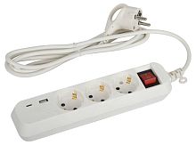 Удлинитель 3х1.5м с заземл. 10А +1xUSBA+1xUSBC с выкл. UB-3es-1.5m-USB | код Б0052897 | Эра