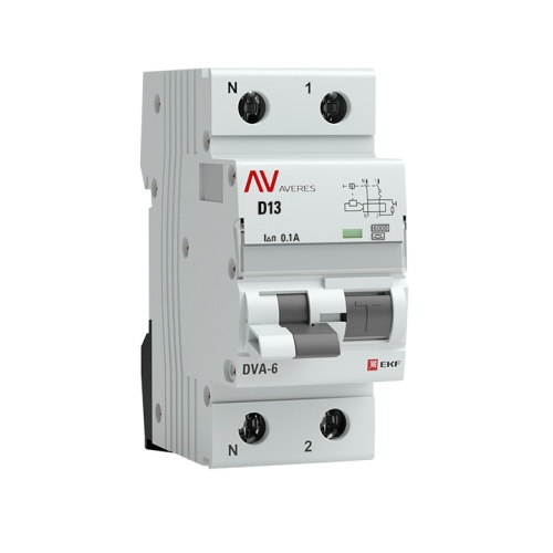 Дифференциальный автомат DVA-6 1P+N 13А (D) 100мА (A) 6кА AVERES | код rcbo6-1pn-13D-100-a-av | EKF