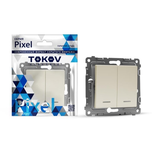 Выключатель 2-кл. СП Pixel 10А IP20 с индикатором механизм беж. | код TKE-PX-V2I-C02 | TOKOV ELECTRIC