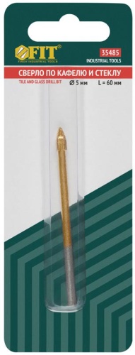 Сверло по кафелю и стеклу, 4 режущие кромки, титановое покрытие 5х60 мм | код 35485 | FIT фото 3 Сверло по кафелю и стеклу, 4 режущие кромки, титановое покрытие 5х60 мм | код 35485 | FIT фото 3