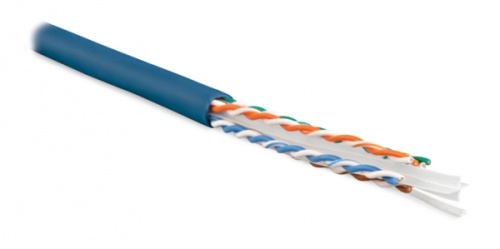 Кабель витая пара неэкранированная U/UTP категория 6 4 пары (23 AWG) одножильный (solid) с разделителем PVC синий, Hyperline UUTP4-C6-S23-IN-PVC-BL-305 (305 м) | код 42049 | Hyperline