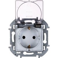 Механизм розетки 1-м СП Inspiria 16А IP44 250В 2P+E защ. шторки с крышкой немецк. стандарт алюм. Leg | код 673742 | Inspiria(группа Legrand)