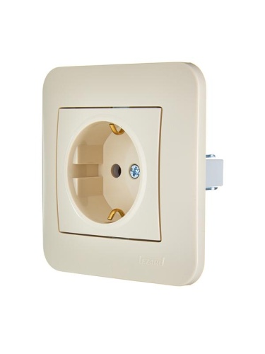 Розетка 1-м СП ASTI 16А IP20 с заземл. защ. шторки термопласт в сборе крем. LEZARD 7081-0303-124B фото 3