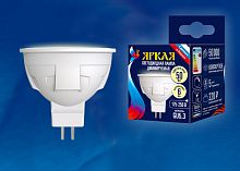 Лампа светодиодная, диммируемая LED-JCDR 6Вт 3000К GU5.3 FR DIM PLP01WH . Форма «JCDR», матовая. Серия ЯРКАЯ. Теплый белый свет (3000K). Картон. ТМ Uniel | код UL-00003991 | UNIEL