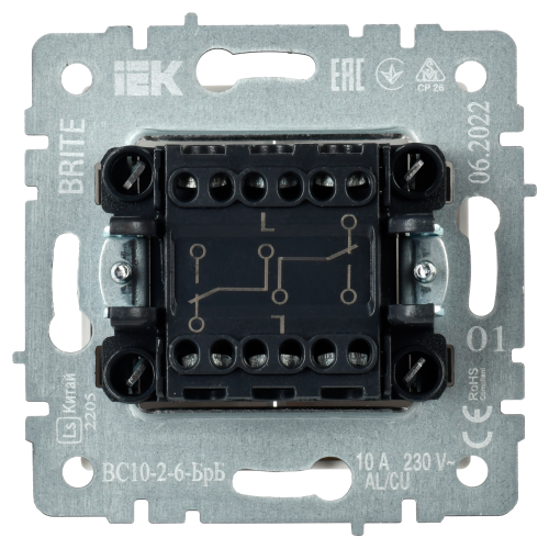 BRITE Выключатель 2-клавишный проходной 10А ВС10-2-6-БрБ белый | код BR-V22-0-10-K01 | IEK фото 2
