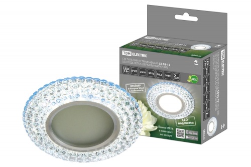 Светильник встраиваемый СВ 03-12 MR16 50Вт G5.3 LED подсветка 3 Вт зеркальный/хром TDM | код SQ0359-0141 | TDM