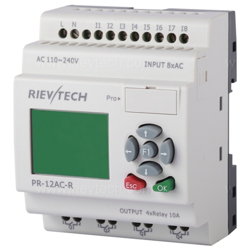 Программируемый логический контроллер PR-12AC-R, 110_240VAC, 8DI, 4RO, RTC, RS232, ЖКИ, нерасширяемый | код PR-12AC-R | Rievtech