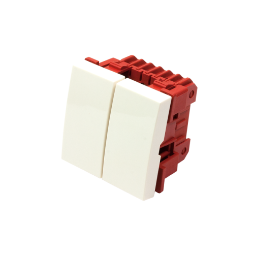 Выключатель двухклавишный, Mosaic 45х45, белый | код LAN-EC45x45-S22-WH | LANMASTER