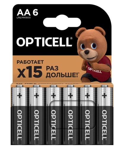 Элемент питания алкалиновый AA/LR6 (блист. 6шт) Basic | код 5051006 | Opticell