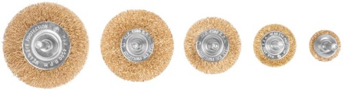 Набор щеток для дрели, 5 шт., Плоские 25,38,50,65,75 мм, латунированная витая проволока, блистер, Profi | код 82-925 | FIT фото 5
