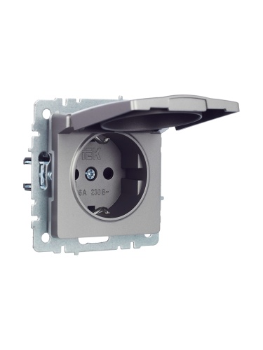 BRITE Розетка 1-местная с заземлением с защитными шторками и крышкой 16А IP44 РСбш10-3-44-БрС сталь | код BR-R16-16-44-K46 | IEK фото 2