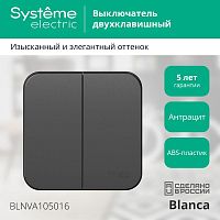 Выключатель 2-клавишный BLANCA, открытый монтаж, антрацит | код. BLNVA105016 | Schneider Electric