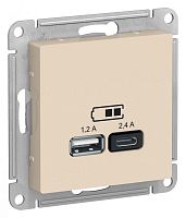 Механизм розетки USB AtlasDesign A+С 5В/2.4А 2х5В/1.2А беж. | код ATN000239 | Schneider Electric