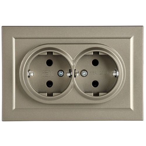 BRITE Розетка 2-местная с заземлением без защитных шторок 16А в сборе РС12-3-БрШ шампань | код BR-R21-16-K37-F | IEK фото 4