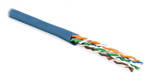 Кабель витая пара неэкранированная U/UTP категория 5e 4 пары (24 AWG) многожильный (patсh) LSZH нг(С)-HF синий, Hyperline UUTP4-C5E-P24-IN-LSZH-BL-100 (100 м) | код 243614 | Hyperline