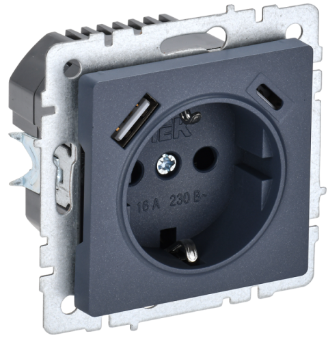 BRITE Роз. с з/к/ш 16А с USB A+C 18Вт РЮш11-1-БрМ мар. IEK | код BR-R14-16-U22-018-K35 | IEK