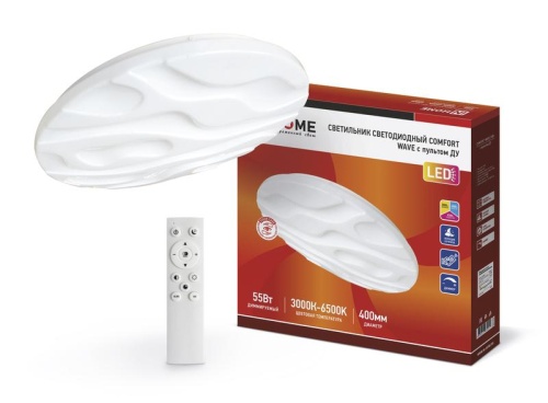 Светильник светодиодный COMFORT WAVE 55Вт 230В 3000-6500К 4400лм 400х70мм с пультом ДУ | код 4690612034911 | IN HOME Светильник светодиодный COMFORT WAVE 55Вт 230В 3000-6500К 4400лм 400х70мм с пультом ДУ | код 4690612034911 | IN HOME
