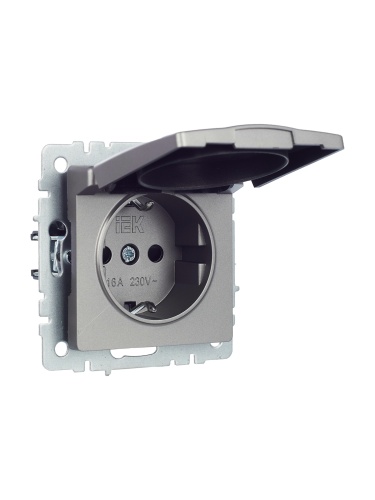 BRITE Розетка 1-местная с заземлением с защитными шторками и крышкой 16А IP20 РСбш10-3-БрС сталь | код BR-R16-16-K46 | IEK фото 7