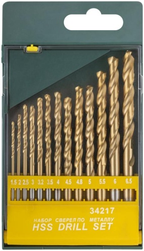 Набор сверл HSS по металлу титан. покрытие (15-2-25-3-32-35-4-45-48-5-55-6-65мм) (13шт) FIT 34217 фото 3 Набор сверл HSS по металлу титан. покрытие (15-2-25-3-32-35-4-45-48-5-55-6-65мм) (13шт) FIT 34217 фото 3