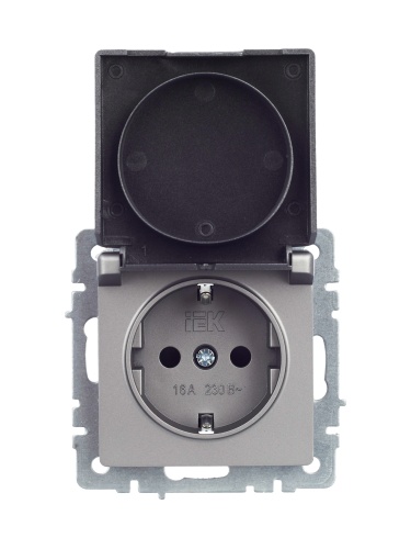 BRITE Розетка 1-местная с заземлением с защитными шторками и крышкой 16А IP44 РСбш10-3-44-БрС сталь | код BR-R16-16-44-K46 | IEK фото 8