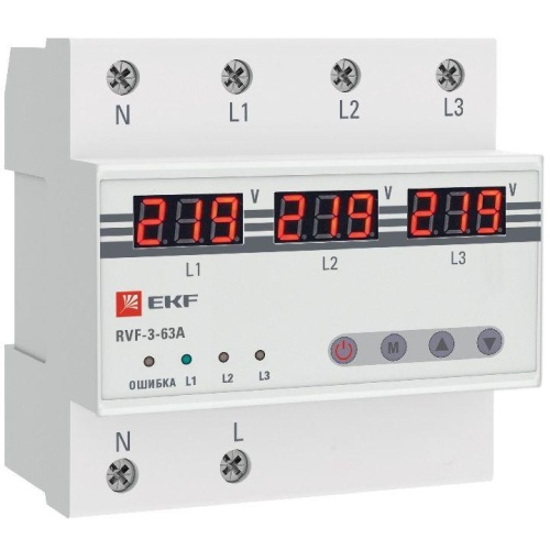 Реле выбора фаз с дисплеем RVF-3-63А PROxima | код RVF-3-63a | EKF