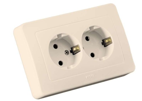 Розетка двойная скрытая с заземлением со шторками слоновая кость (РС16-352-01)