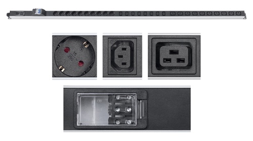 Cabeus PDU-32-10S-10C19-8C13-B-T Блок розеток для 19 шкафов, вертикальный, 10 розеток Schuko, 10 розеток IEC 320 C19, 8 розеток IEC 320 C13, 32А, автомат защиты, алюминиевый корпус, клеммная колодка | код 9547c | Cabeus