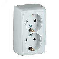 Розетка двойная наружная с заземлением со шторками с изоляционной пластиной белая | код РА16-154 | HEGEL
