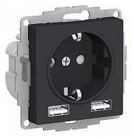 Розетка 3-м СП AtlasDesign 16А IP20 с 2-мя заряд. устройствами USB тип A+A 5В/2.4А 2х5В/1.2А механизм карбон | код ATN001030 | Schneider Electric