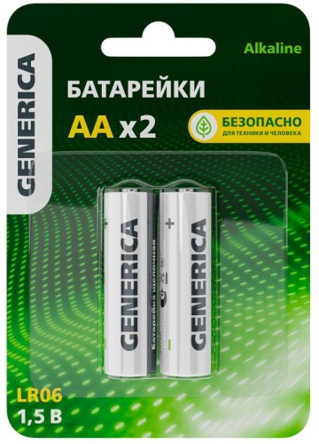 Элемент питания алкалиновый AA/LR6 Alkaline (блист.2шт) | код ABT-LR06-ST-L02-G | GENERICA