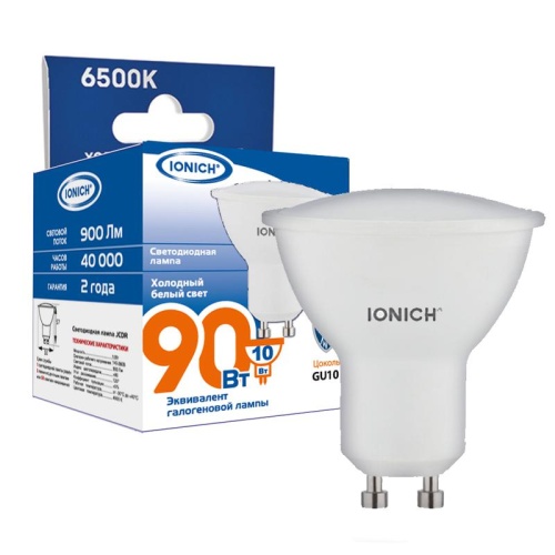Лампа светодиодная GU10 10Вт софит 6500К 900лм 230ВIONICH 1897 Лампа светодиодная GU10 10Вт софит 6500К 900лм 230ВIONICH 1897