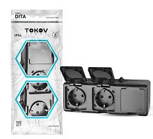 Розетка 3-м ОП Dita 16А IP54 250В с заземл. с крышкой карбон | код TKL-DT-R3Z-C14-IP54 | TOKOV ELECTRIC