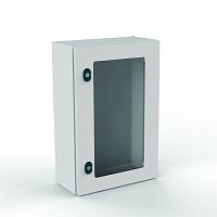 Щит моноблочный 500x400x200мм (ВхШхГ) навесной с монтажной панелью, 1 прозрачная дверь, 1 замок, 1 пластина кабельного ввода, RAL7035, IP66 | код EC040520.P | ETA