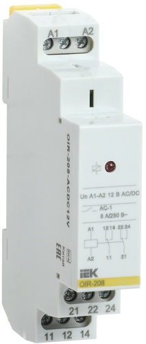 Реле промежуточное модульное OIR 2 контакта 8А 12В AC/DC | код OIR-208-ACDC12V | IEK