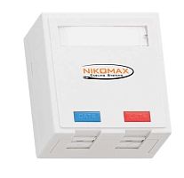 Розетка настенная розетка NIKOMAX, 2 порта, Кат.5e (Класс D), 100МГц, RJ45/8P8C, FT-TOOL/110/KRONE, T568A/B, полный экран, со шторками, белая | код NMC-WO2SD2-FT-ST-WT | NIKOMAX