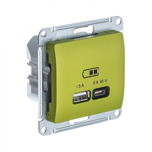 GLOSSA USB РОЗЕТКА А + тип-С 45Вт высокоскор.заряд. QC, PD, мех., ФИСТАШКОВЫЙ | код GSL001029 | Systeme Electric