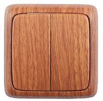 Выключатель двухклавишный наружный с изоляционной пластиной дуб 10А | код ВА10-153-05 | HEGEL