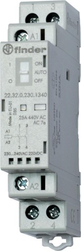 Контактор модульный 1NO + 1NC 25А AgSnO2 24В AC/DC 17.5мм IP20 опции: мех. индикатор + LED | код 223200244520 | FINDER
