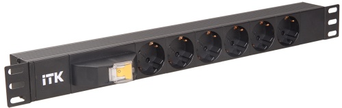 ITK PDU 6 розеток DIN49440 (нем. станд.), с автоматом на 10А,1U, без шнура, вх. IEC320 C14, алюминиевый профиль, черный | код PH21-6D3 | IEK