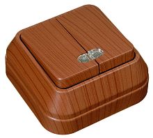 Выключатель двухклавишный наружный с подсветкой орех | код 45423 | Makel