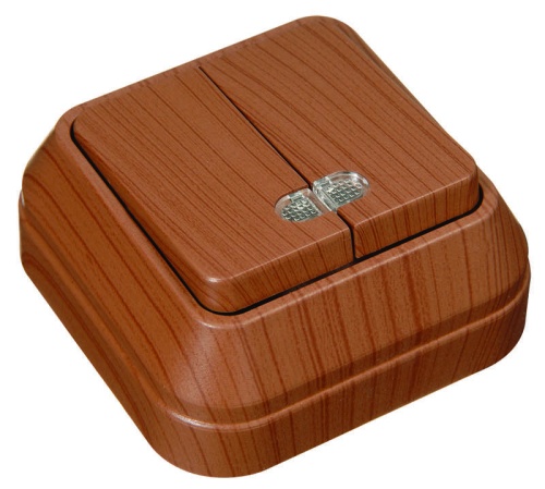 Выключатель двухклавишный наружный с подсветкой орех | код 45423 | Makel