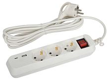 Удлинитель 3х3м с заземл. 10А +1xUSBA+1xUSBC с выкл. UB-3es-3m-USB | код Б0052898 | Эра