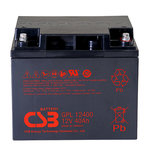 CSB GPL12400 Аккумуляторная батарея для ИБП, напряжение: 12В, ёмкость: 40Ач, клеммы: под болт М6, Размеры ДШВ: 197х165х170мм, вес: 12,92кг. Срок службы: 10 лет. | код CSB GPL12400 | CSB