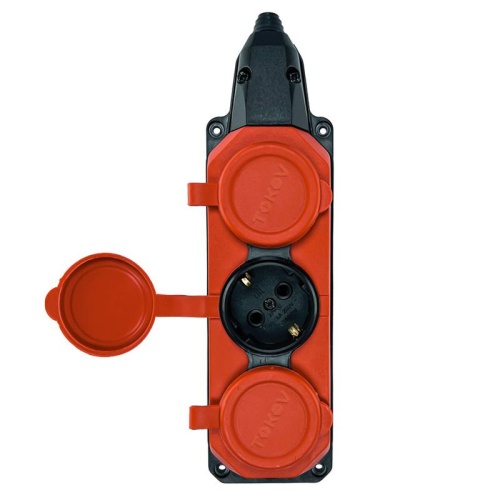 Колодка удлинителя 3-м с заземл. 16А IP44 каучук красн. TOKOV | код TKE-C13-KK3-Z | TOKOV ELECTRIC