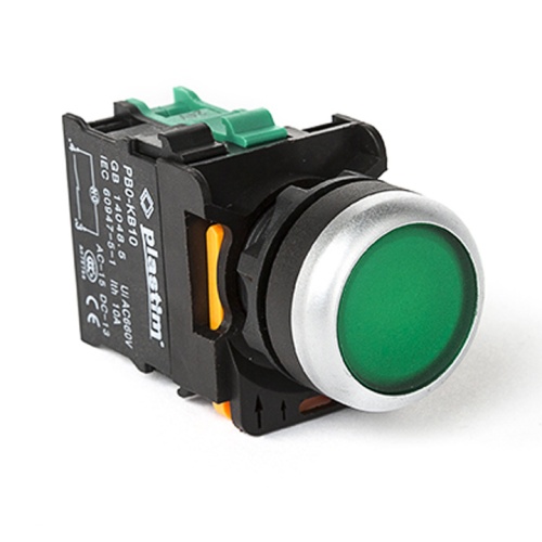 PB0-AW33M5 Кнопка управления с подсветкой, 1NO, AC 230 В. (Зеленый) | код PB0-AW33M5 | Plastim
