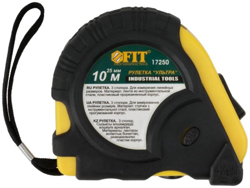 Рулетка прорезинен. корпус, тройной стопор ''Ультра'' 10 м x 25 мм | код 17250 | FIT фото 2 Рулетка прорезинен. корпус, тройной стопор ''Ультра'' 10 м x 25 мм | код 17250 | FIT фото 2