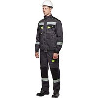 Костюм Корвет с СОП куртка ткань, полукомбинезон летний цвет темно-серый,черный,лимон 52-54,104-108, 170-176 | код 117829 | Эталон-Спецодежда