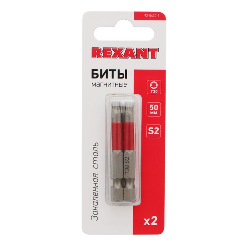 Бита Torx T-30*50 мм для шуруповерта сталь S2 (упак. 2 шт.) REXANT | код 92-0430-1 | REXANT